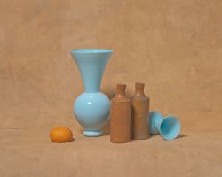 Henri Peyre & Catherine Auguste - 2 bouteilles de grès et deux opalines bleues avec mandarine